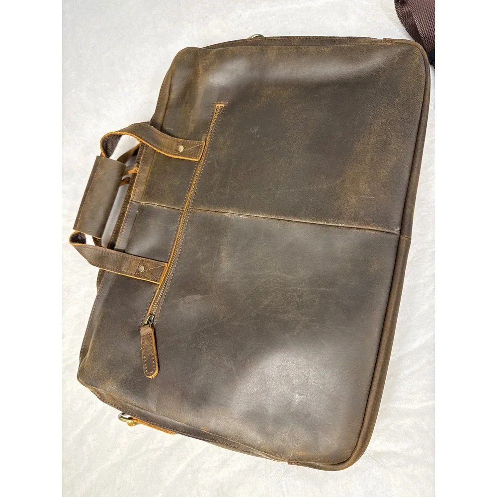 Mens Distressed Leather Briefcase Laptop Messenger Bag Dark Brown Professional